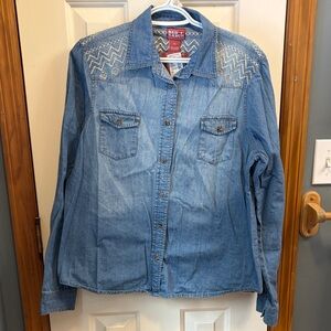 Red Ranch Women's Blue Button Down Shirt